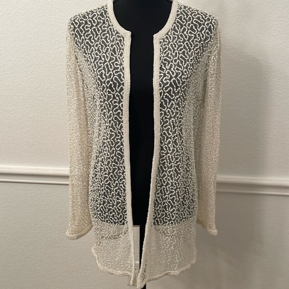 SCALA vintage jacket cardigan cover beaded lace M bridal wedding opera evening
